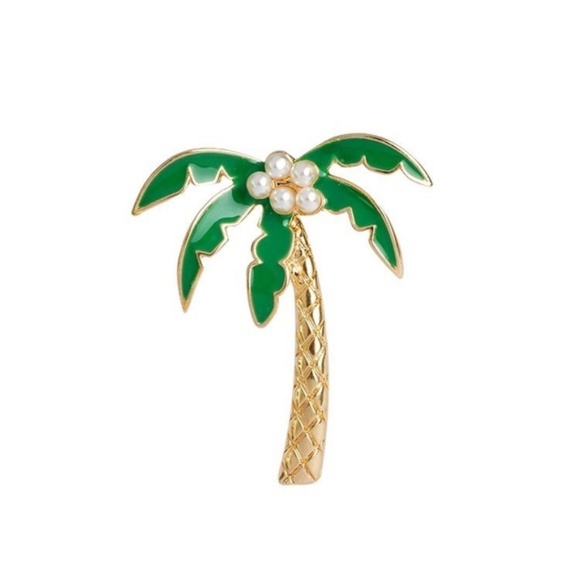 Accessories - [Boutique] Enamel Palm Tree Pearl Pin